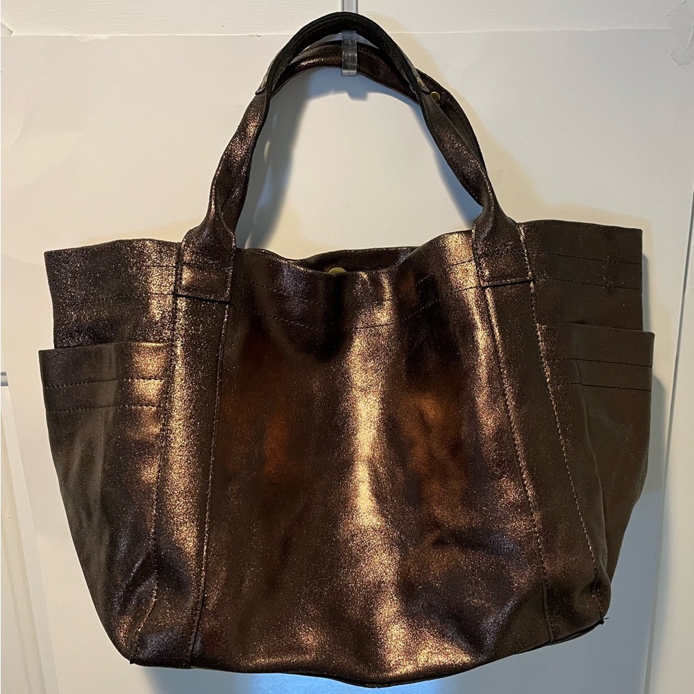 Anat Marin Large Tote Bag w/Dust Bag: Bronze Shimmer-Many Pockets Dust Cover
